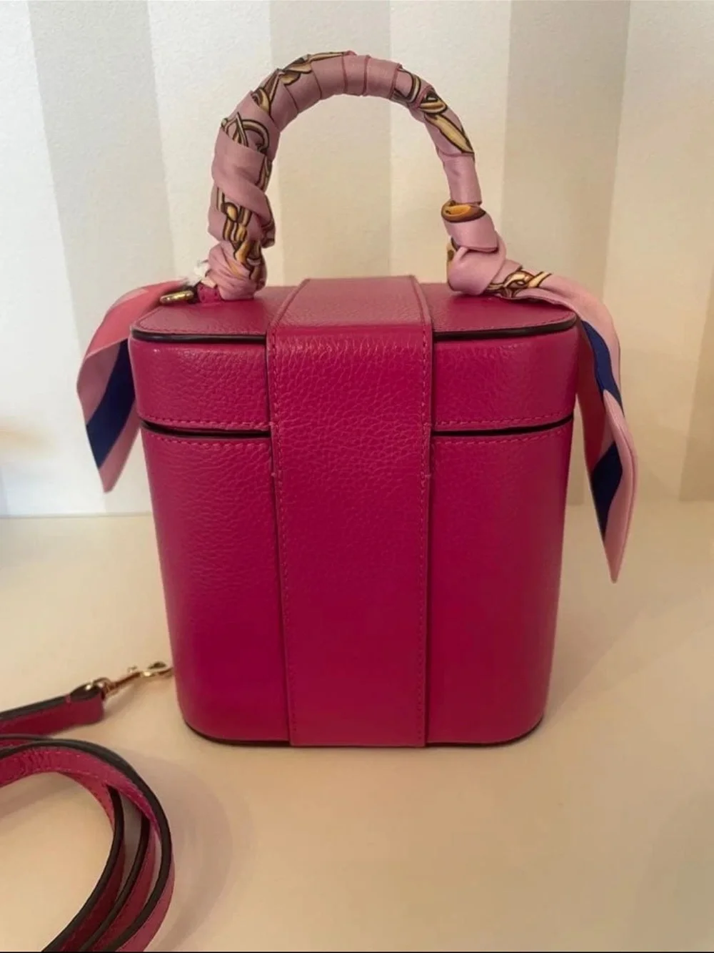 Mulberry Hot Pink Leather Mini Vanity Bag with Scarf-Wrapped Handle